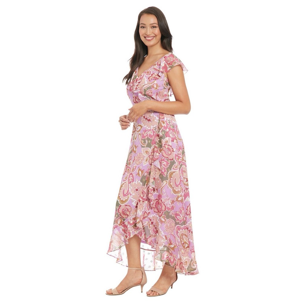 London Times Ruffle Wrap Maxi